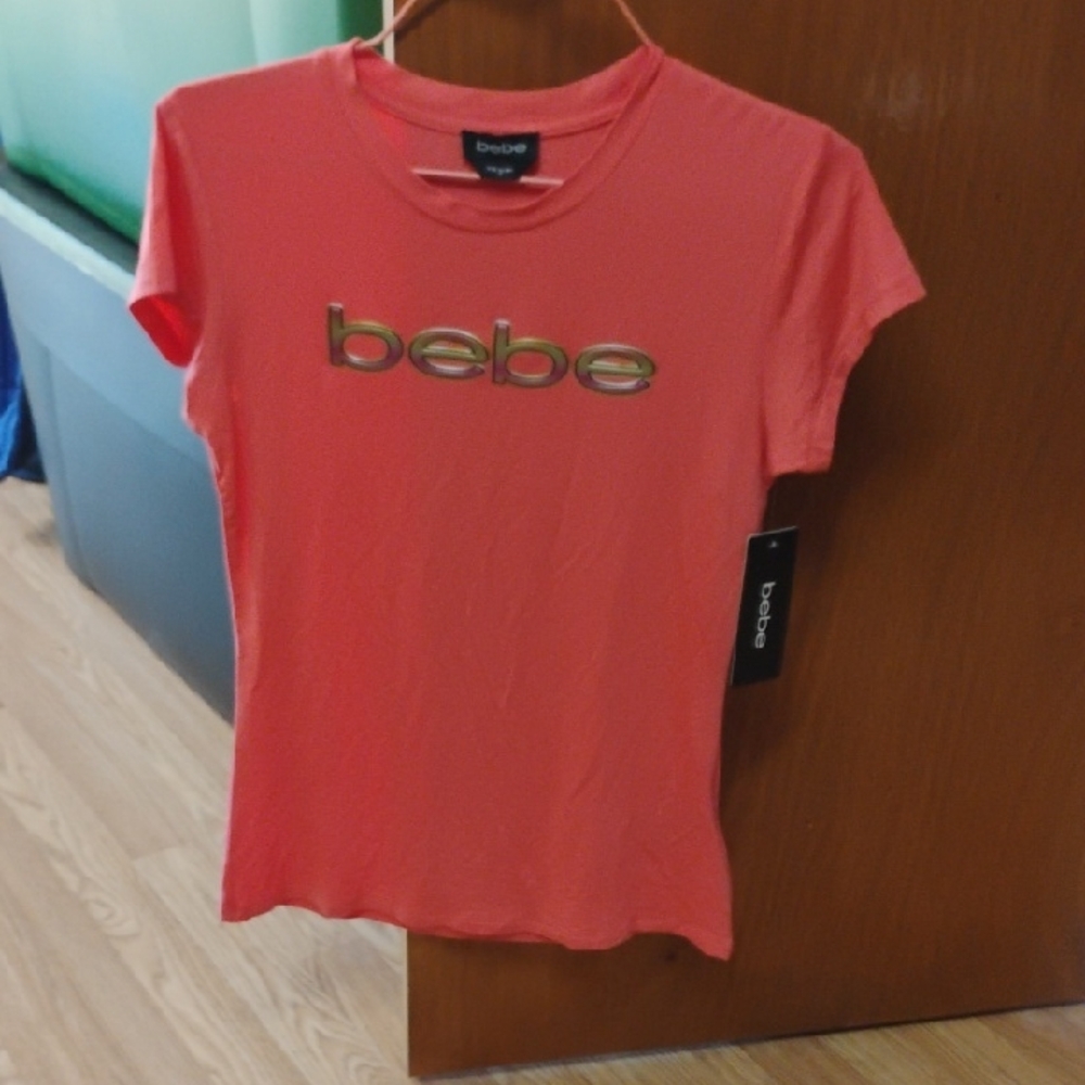 Bebe Pink Fitted Polo T-Shirt Short Sleeve